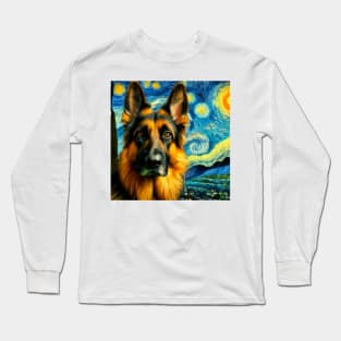 German Shepherd’s Starry Night - Alsatian in Vincent Van Gogh Style Long Sleeve T-Shirt
